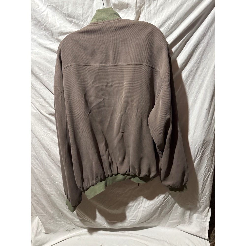 Tulliano Mens 100% Silk Bomber Jacket Taupe Brown Full Zip Lightweight XLT - Picture 2 of 3